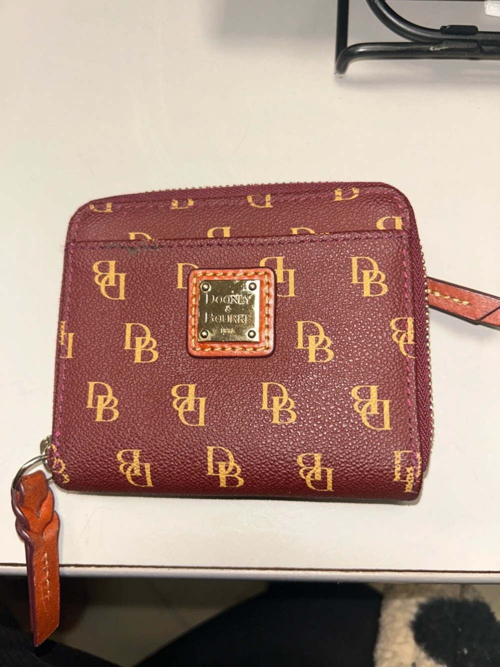Dooney & Bourke Burgundy and Tan DB Logo Zip Wallet Not New Great condition
